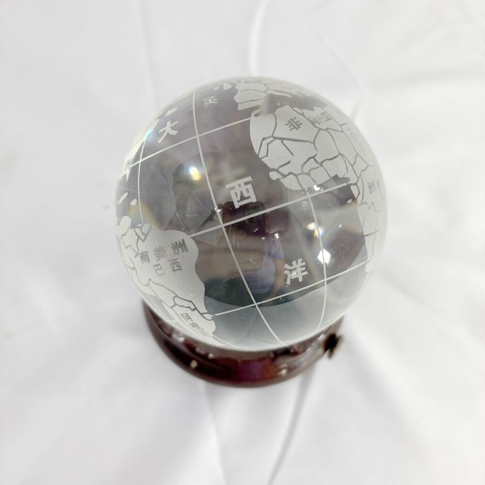 Etched Glass Globe Paperweight on Ceramic Stand Heavy World Map Decorative Globe